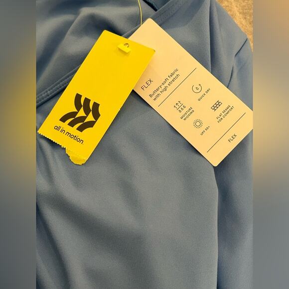 NWT all in motion ruched crop top long sleeve athletic work out exercise blue L - Picture 9 of 11